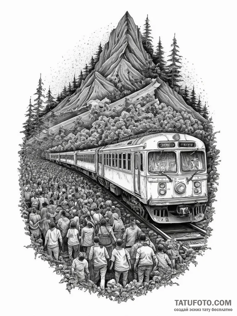Tattoo sketch train to busan zombie horde, co... - эскиз тату (№1755825733_0, 22.08.2025 01:22) — Tatufoto.com