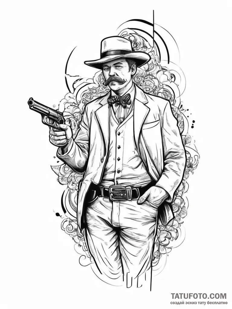Tattoo sketch wyatt earp with a gun, tattoo l... - эскиз тату (№1755827346_0, 22.08.2025 01:49) — Tatufoto.com