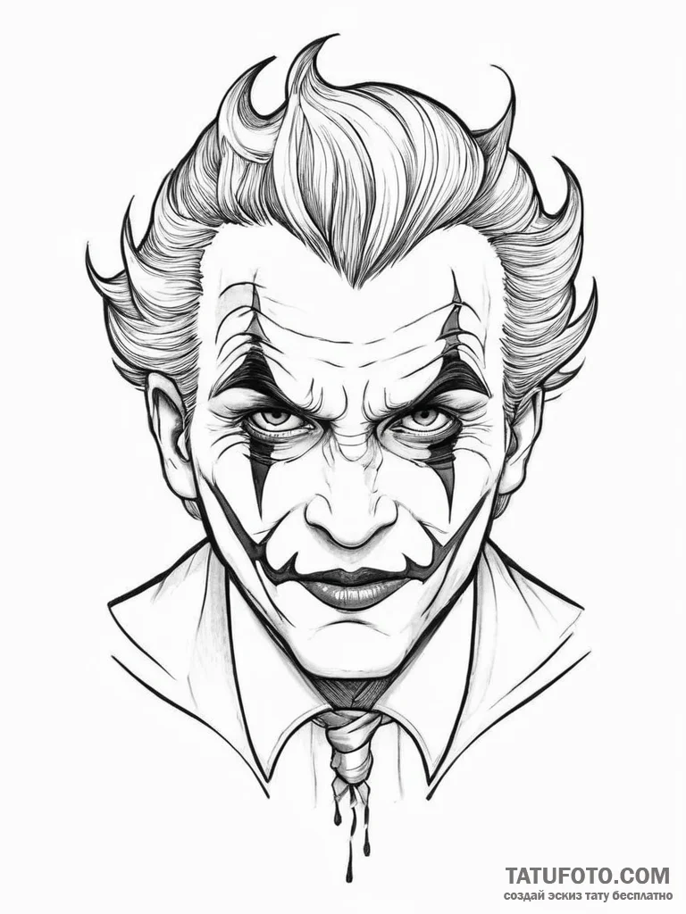 Tattoo sketch joker with a face paint, tattoo... - эскиз тату (№1755827551_0, 22.08.2025 01:52) — Tatufoto.com