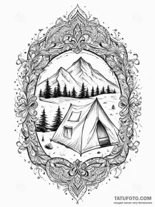 Tattoo sketch camping a person in a tent, tat... - эскиз тату (№1755828350_0, 22.08.2025 02:05) — Tatufoto.com
