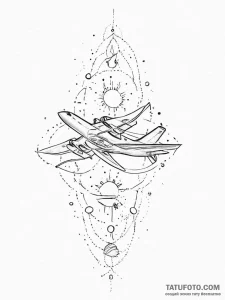 Tattoo sketch cosmic plane - эскиз тату (№1755830357_0, 22.08.2025 02:39) — Tatufoto.com