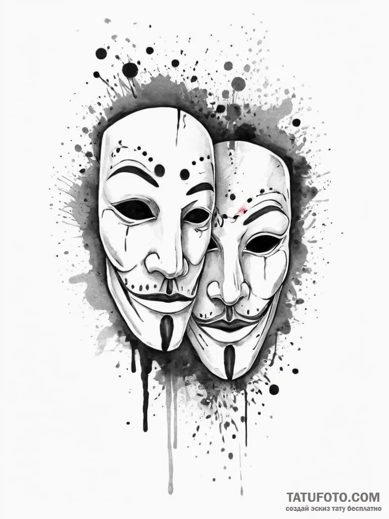 Tattoo sketch actor comedy and tragedy masks,... - эскиз тату (№1755831162_0, 22.08.2025 02:52) — Tatufoto.com