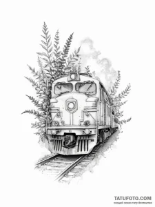 Tattoo sketch train with a plant - эскиз тату (№1755833170_0, 22.08.2025 03:26) — Tatufoto.com