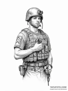 Tattoo sketch soldier with a lock - эскиз тату (№1755835588_0, 22.08.2025 04:06) — Tatufoto.com