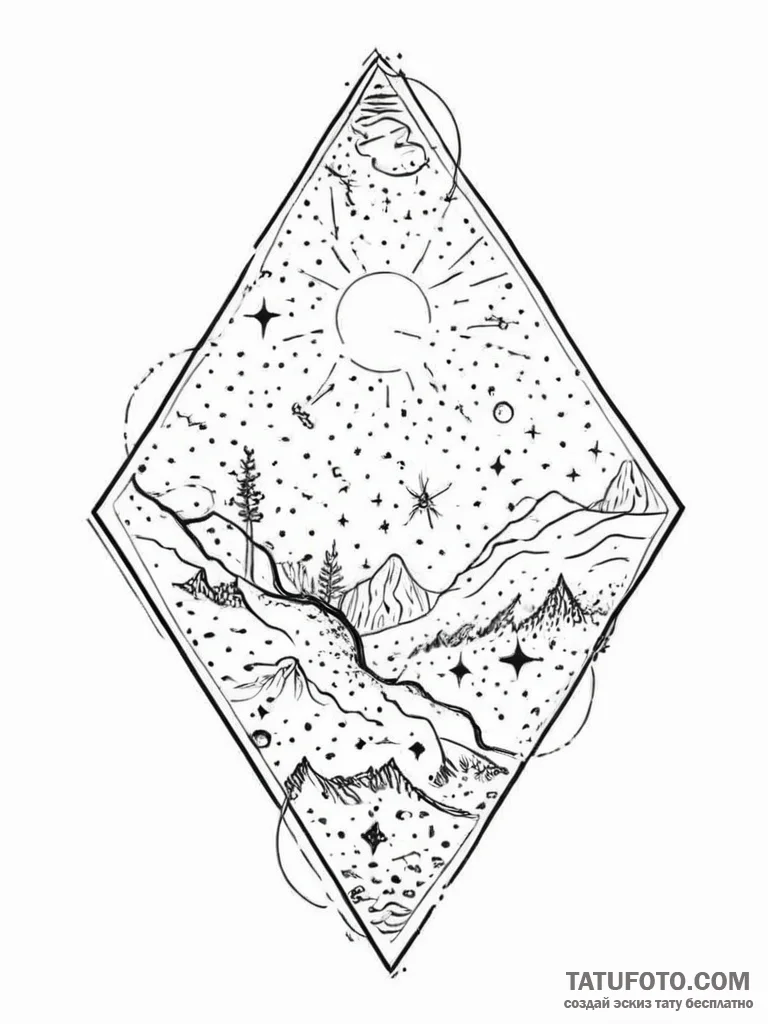 Tattoo sketch cosmic scene, tattoo line art,... - эскиз тату (№1755839742_0, 22.08.2025 05:15) — Tatufoto.com