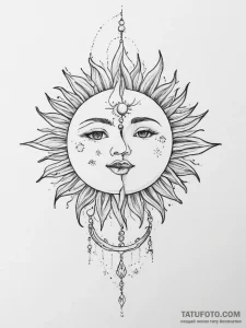 Tattoo sketch sun and moon united - эскиз тату (№1755840720_0, 22.08.2025 05:32) — Tatufoto.com
