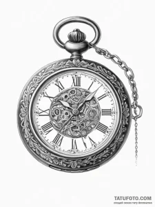 Tattoo sketch antique pocket watch with a cha... - эскиз тату (№1755842293_0, 22.08.2025 05:58) — Tatufoto.com