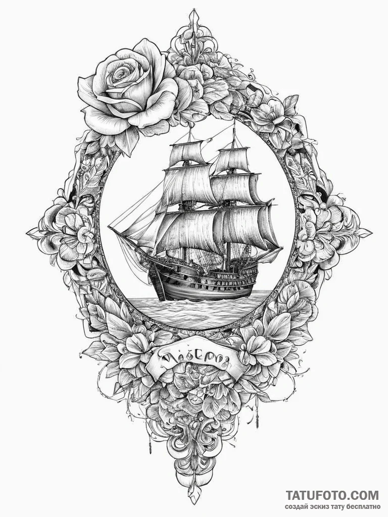 Tattoo sketch vasco da gama with a ship, ink... - эскиз тату (№1755842887_0, 22.08.2025 06:08) — Tatufoto.com