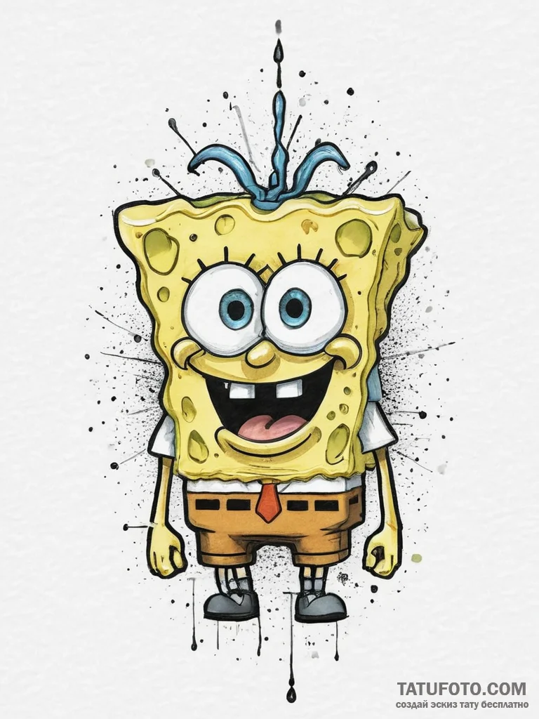 Tattoo sketch spongebob squarepants with squi... - эскиз тату (№1755843877_0, 22.08.2025 06:24) — Tatufoto.com