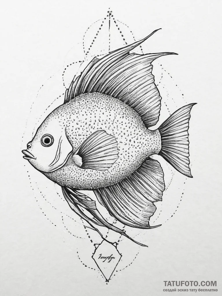 Tattoo sketch puns a angelfish that says "i'm... - эскиз тату (№1755845459_0, 22.08.2025 06:50) — Tatufoto.com
