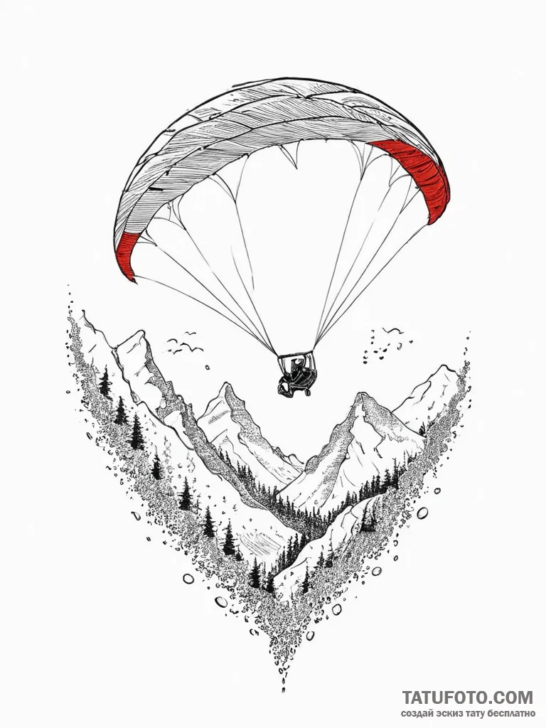 Tattoo sketch paragliding a person in the sky... - эскиз тату (№1755846048_0, 22.08.2025 07:00) — Tatufoto.com