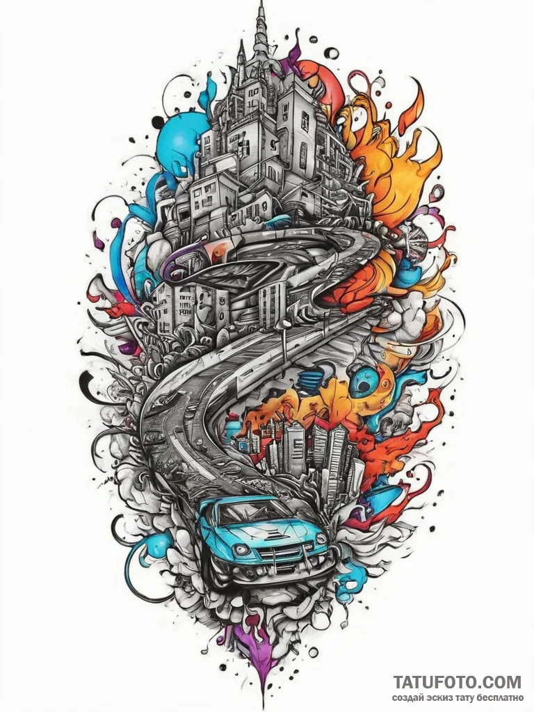 Tattoo sketch road, concept art for tattoo, n... - эскиз тату (№1755846260_0, 22.08.2025 07:04) — Tatufoto.com
