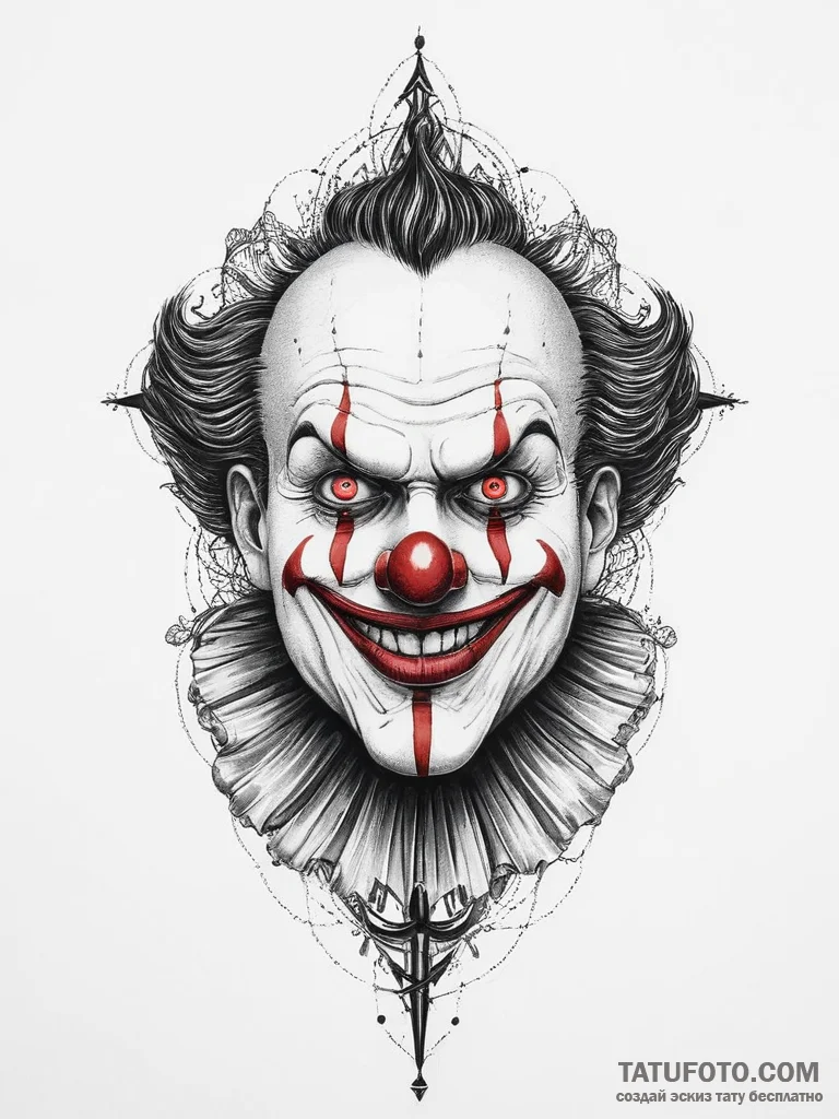 Tattoo sketch clown face, tattoo sketch desig... - эскиз тату (№1755846677_0, 22.08.2025 07:11) — Tatufoto.com