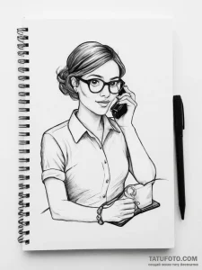 Tattoo sketch secretary notepad and phone - эскиз тату (№1755847680_0, 22.08.2025 07:28) — Tatufoto.com
