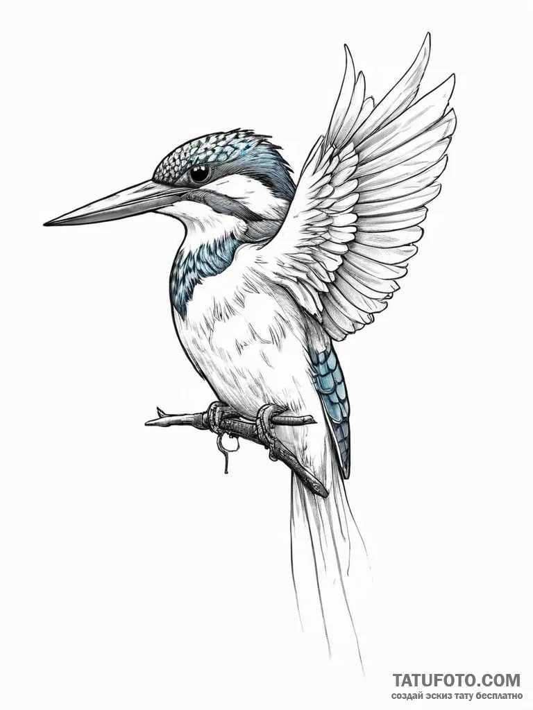 Tattoo sketch puns a kingfisher that says "i'... - эскиз тату (№1755849081_0, 22.08.2025 07:51) — Tatufoto.com