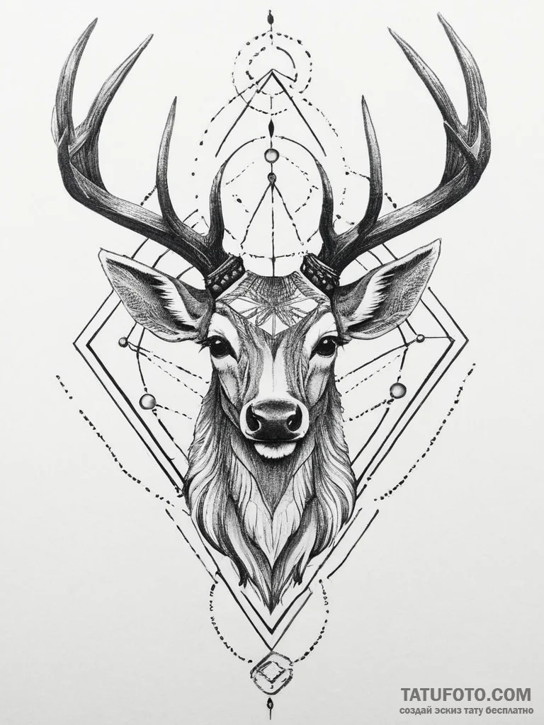 Tattoo sketch geometric deer, tattoo flash sh... - эскиз тату (№1755850080_0, 22.08.2025 08:08) — Tatufoto.com