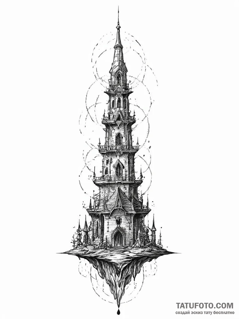 Tattoo sketch spire, concept art for tattoo,... - эскиз тату (№1755850478_0, 22.08.2025 08:14) — Tatufoto.com