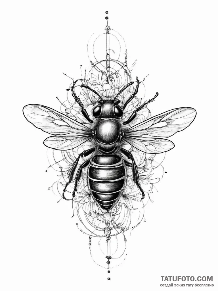 A hornet suspended in the air - блэкворк, чёрно-белая - эскиз тату (№1755850535_0, 22.08.2025 08:15) — Tatufoto.com