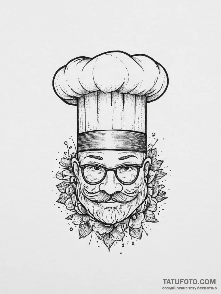 Tattoo sketch baker chef's hat, tattoo drawin... - эскиз тату (№1755851486_0, 22.08.2025 08:31) — Tatufoto.com