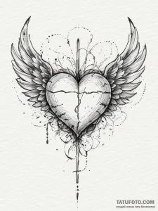 Tattoo sketch heart with wings, concept art f... - эскиз тату (№1755852695_0, 22.08.2025 08:51) — Tatufoto.com