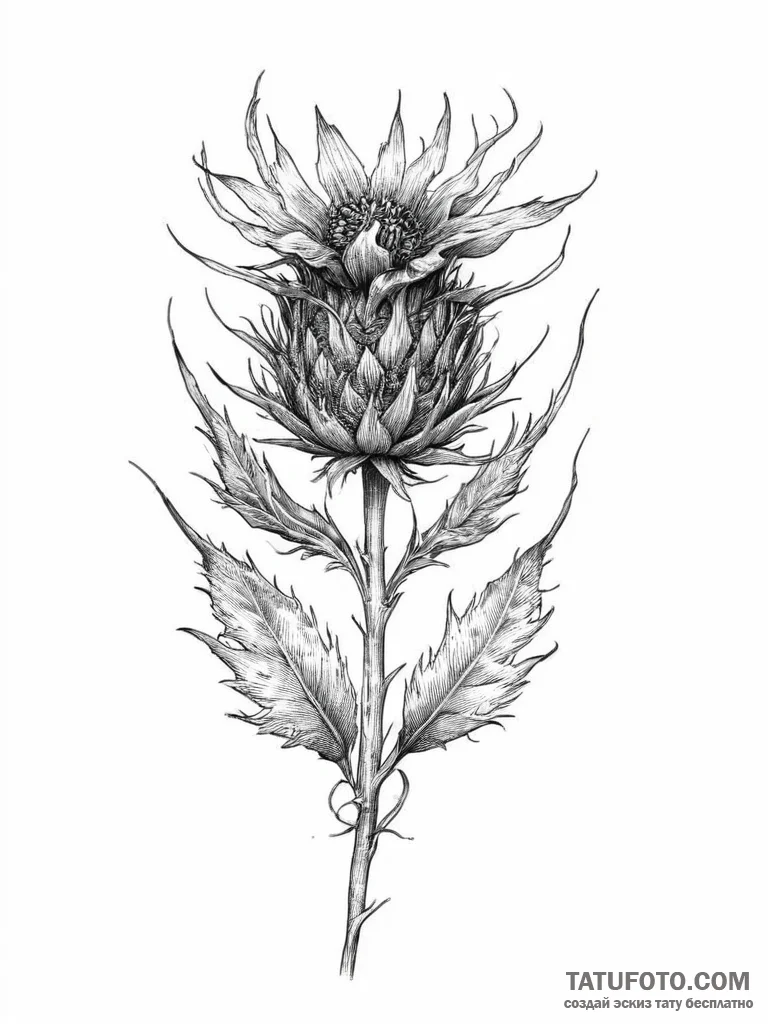 Tattoo sketch thistle, concept art for tattoo... - эскиз тату (№1755856891_0, 22.08.2025 10:01) — Tatufoto.com