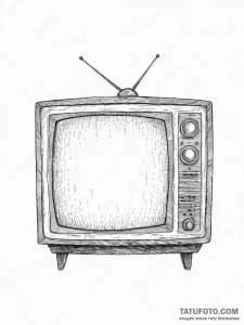 Tattoo sketch old television with a show on,... - эскиз тату (№1755857504_0, 22.08.2025 10:11) — Tatufoto.com
