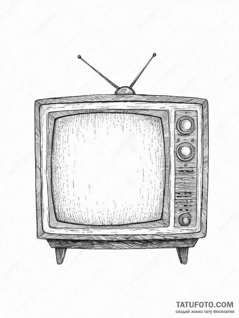 Tattoo sketch old television with a show on,... - эскиз тату (№1755857504_0, 22.08.2025 10:11) — Tatufoto.com