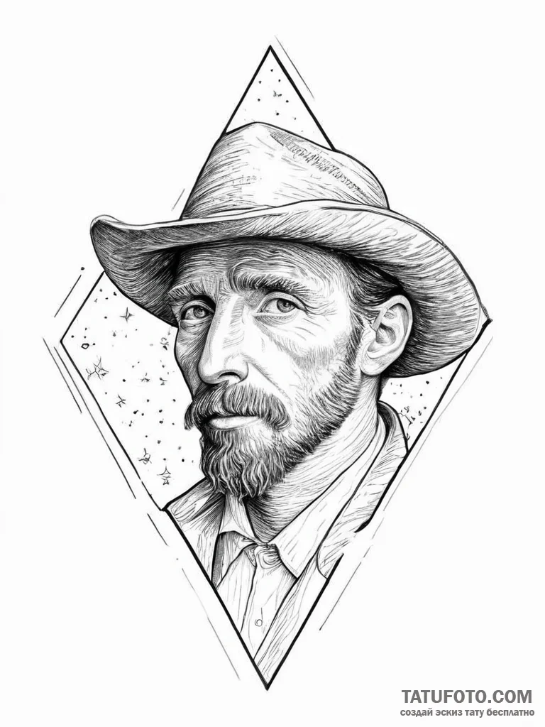 Tattoo sketch vincent van gogh portrait with... - эскиз тату (№1755859514_0, 22.08.2025 10:45) — Tatufoto.com