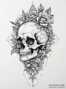 Tattoo sketch узор в виде черепа с цветами, t... - эскиз тату (№1755861323_0, 22.08.2025 11:15) — Tatufoto.com