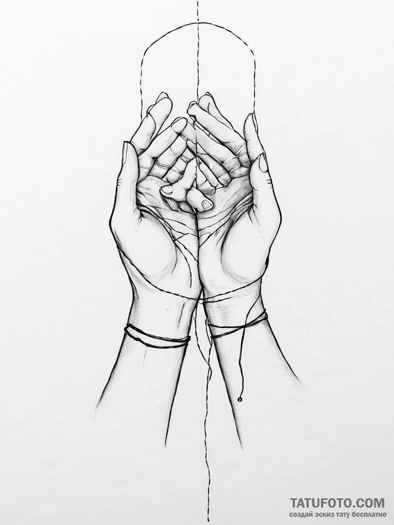 Tattoo sketch hands with a thread - эскиз тату (№1755862323_0, 22.08.2025 11:32) — Tatufoto.com