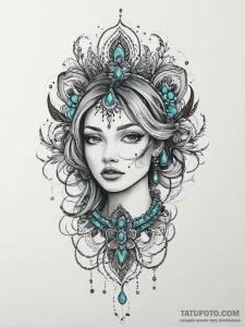Tattoo sketch turquoise, artistic tattoo sket... - эскиз тату (№1755865523_0, 22.08.2025 12:25) — Tatufoto.com