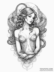 Tattoo sketch angel with a snake, ink illustr... - эскиз тату (№1755865721_0, 22.08.2025 12:28) — Tatufoto.com