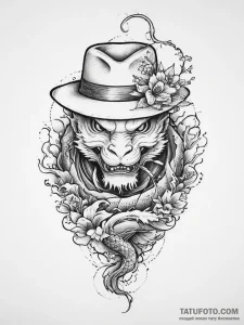 Tattoo sketch fedora with a ribbon, ink illus... - эскиз тату (№1755866320_0, 22.08.2025 12:38) — Tatufoto.com
