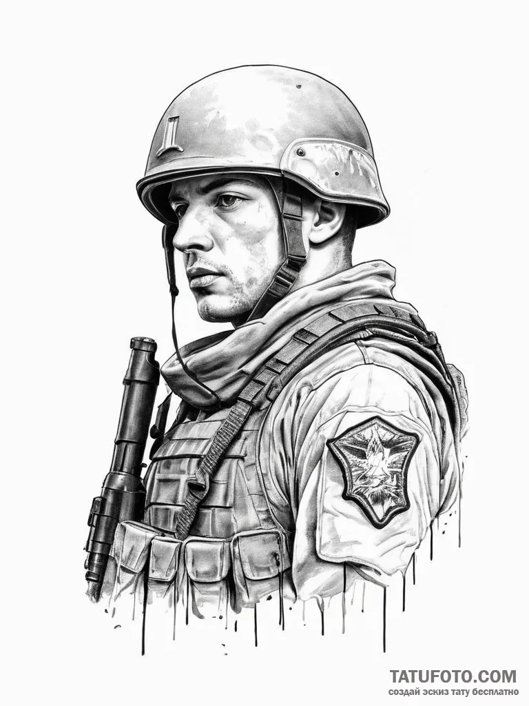 Tattoo sketch soldier with a pen, ink illustr... - эскиз тату (№1755867509_0, 22.08.2025 12:58) — Tatufoto.com