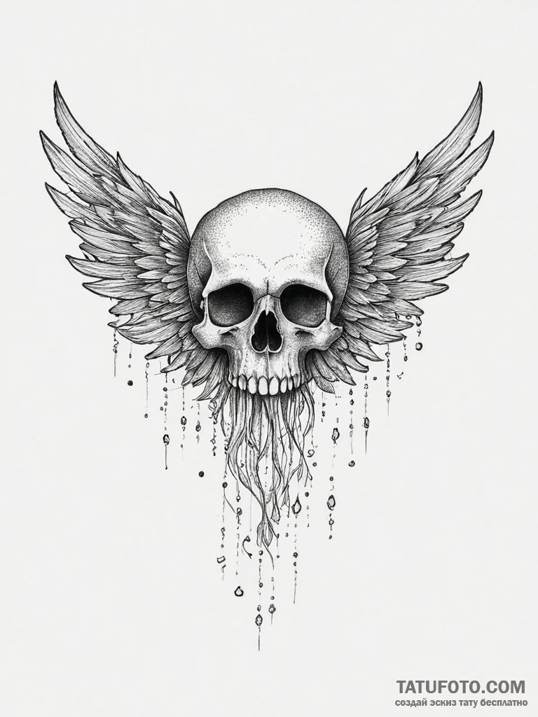 Tattoo sketch skull with wings, concept art f... - эскиз тату (№1755867918_0, 22.08.2025 13:05) — Tatufoto.com