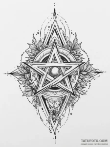 Tattoo sketch pentagram and herbs, tattoo fla... - эскиз тату (№1755870146_0, 22.08.2025 13:42) — Tatufoto.com