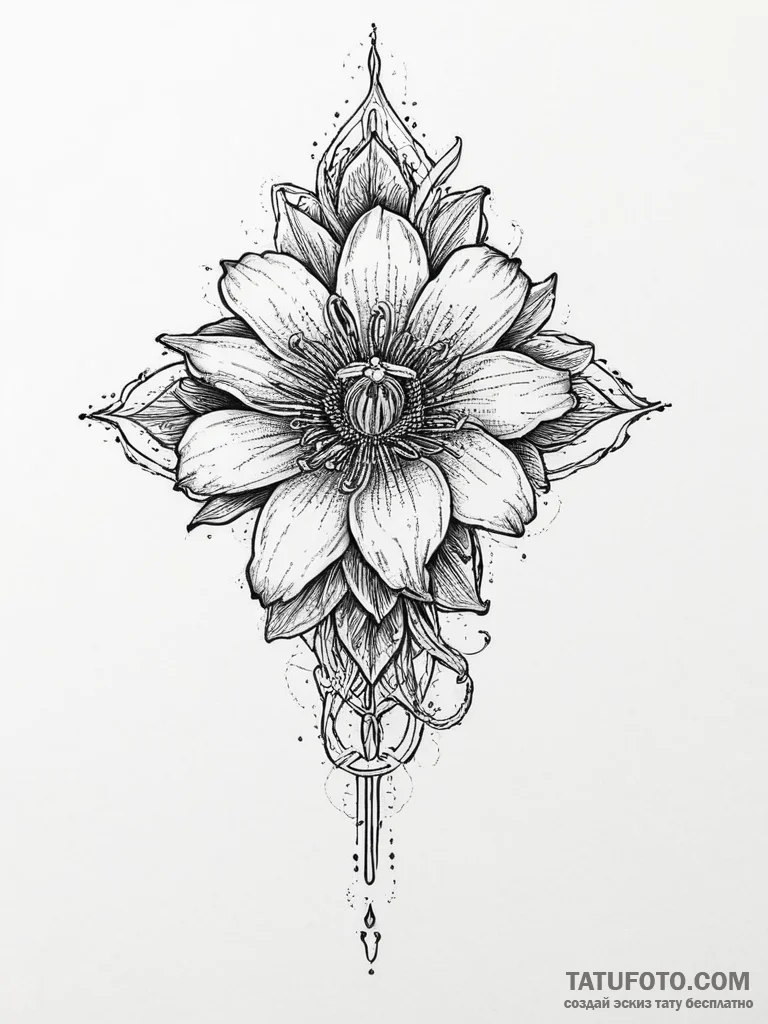 Tattoo sketch passion flower, tattoo line art... - эскиз тату (№1755870350_0, 22.08.2025 13:45) — Tatufoto.com