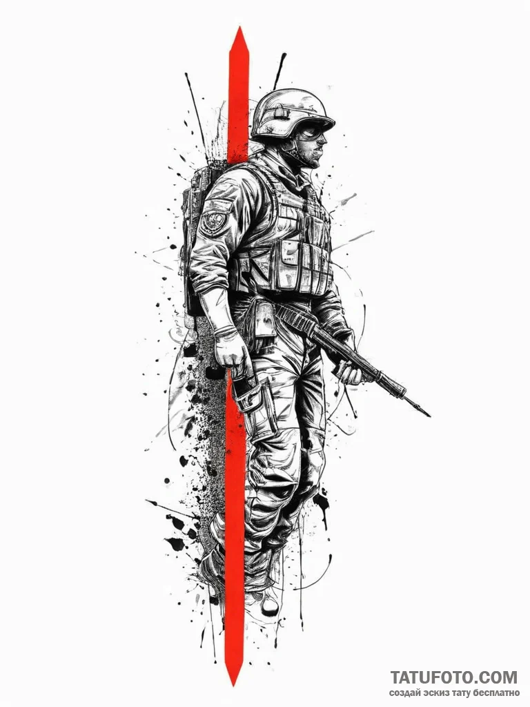 Tattoo sketch soldier with a needle, concept... - эскиз тату (№1755873566_0, 22.08.2025 14:39) — Tatufoto.com