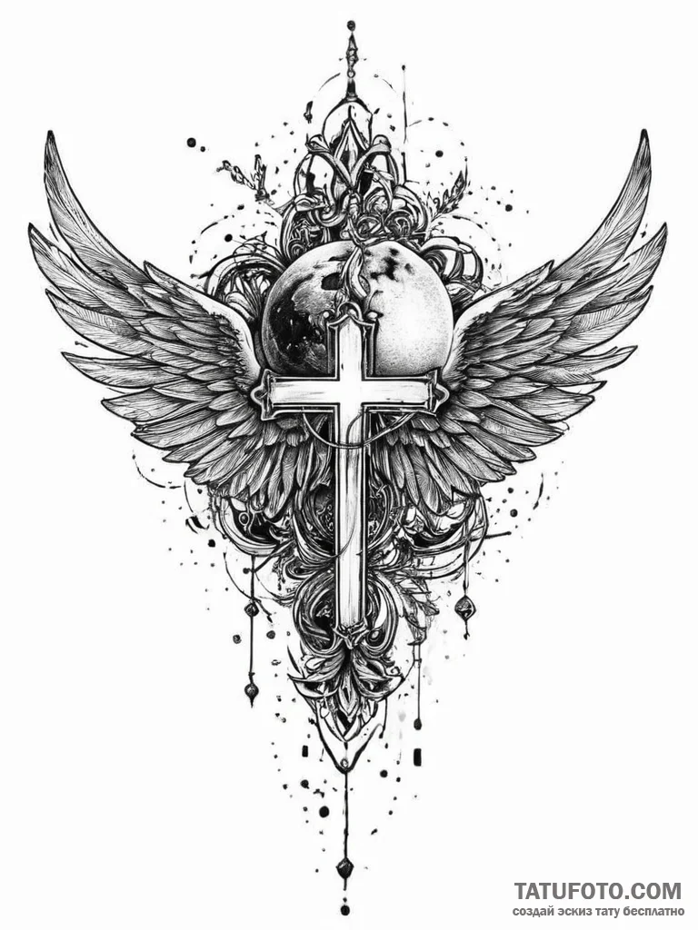 Tattoo sketch moon with wings, tattoo drawing... - эскиз тату (№1755874578_0, 22.08.2025 14:56) — Tatufoto.com