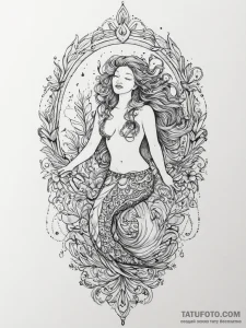 Tattoo sketch mermaid singing, concept art fo... - эскиз тату (№1755876383_0, 22.08.2025 15:26) — Tatufoto.com