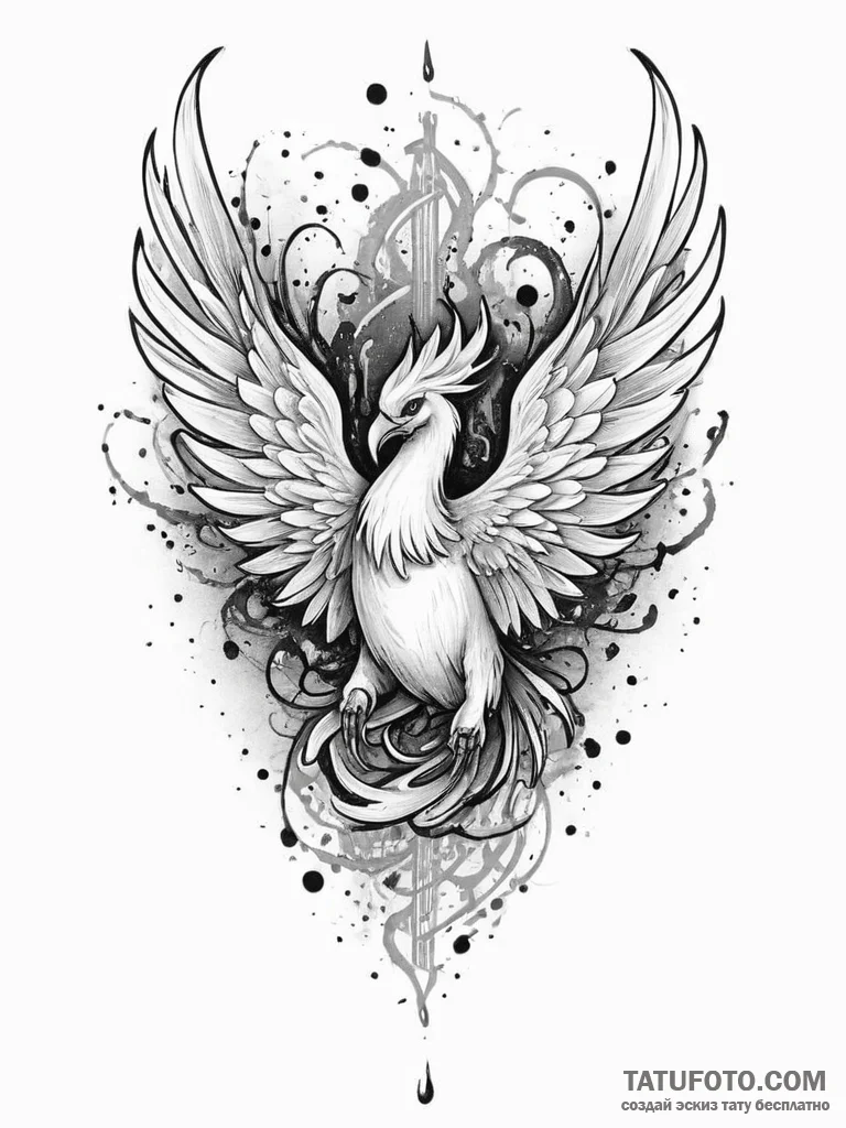 Tattoo sketch phoenix rising, concept art for... - эскиз тату (№1755876578_0, 22.08.2025 15:29) — Tatufoto.com