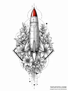 Tattoo sketch rocket with a flower, tattoo fl... - эскиз тату (№1755878604_0, 22.08.2025 16:03) — Tatufoto.com