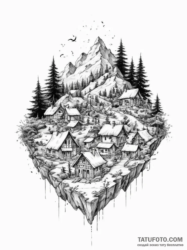Tattoo sketch village - эскиз тату (№1755879003_0, 22.08.2025 16:10) — Tatufoto.com