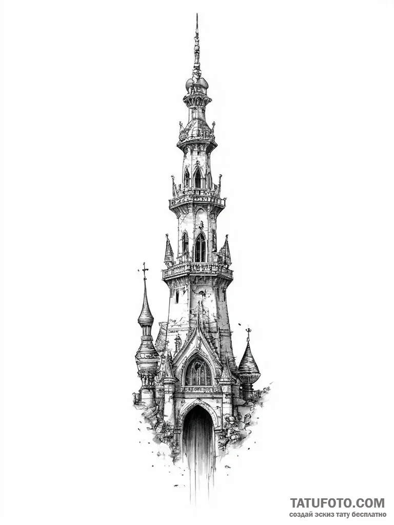 Tattoo sketch spire - эскиз тату (№1755880406_0, 22.08.2025 16:33) — Tatufoto.com