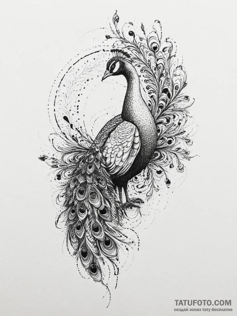 Tattoo sketch peacock tattoo, artistic tattoo... - эскиз тату (№1755882005_0, 22.08.2025 17:00) — Tatufoto.com