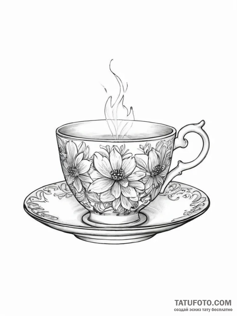 Tattoo sketch teacup tattoo - эскиз тату (№1755883024_0, 22.08.2025 17:17) — Tatufoto.com