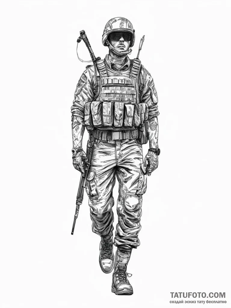 Tattoo sketch soldier with a needle, concept... - эскиз тату (№1755883219_0, 22.08.2025 17:20) — Tatufoto.com