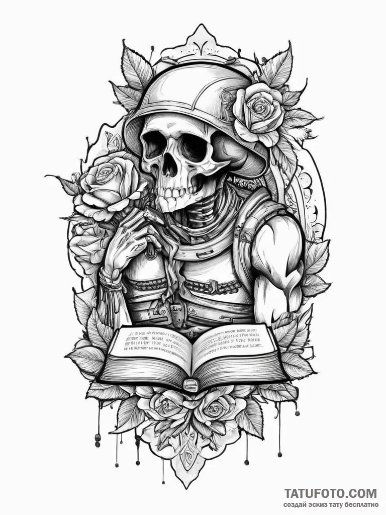 Tattoo sketch soldier with a book, tattoo ske... - эскиз тату (№1755883416_0, 22.08.2025 17:23) — Tatufoto.com
