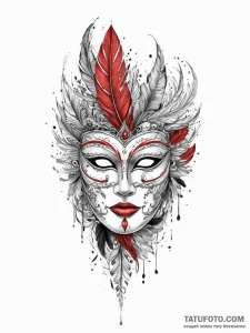 Tattoo sketch feathered mask tattoo, tattoo s... - эскиз тату (№1755883614_0, 22.08.2025 17:26) — Tatufoto.com