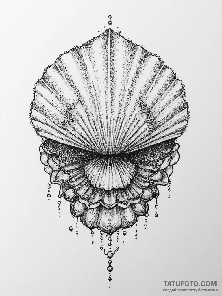 Tattoo sketch shell, ink illustration for tat... - эскиз тату (№1755887428_0, 22.08.2025 18:30) — Tatufoto.com